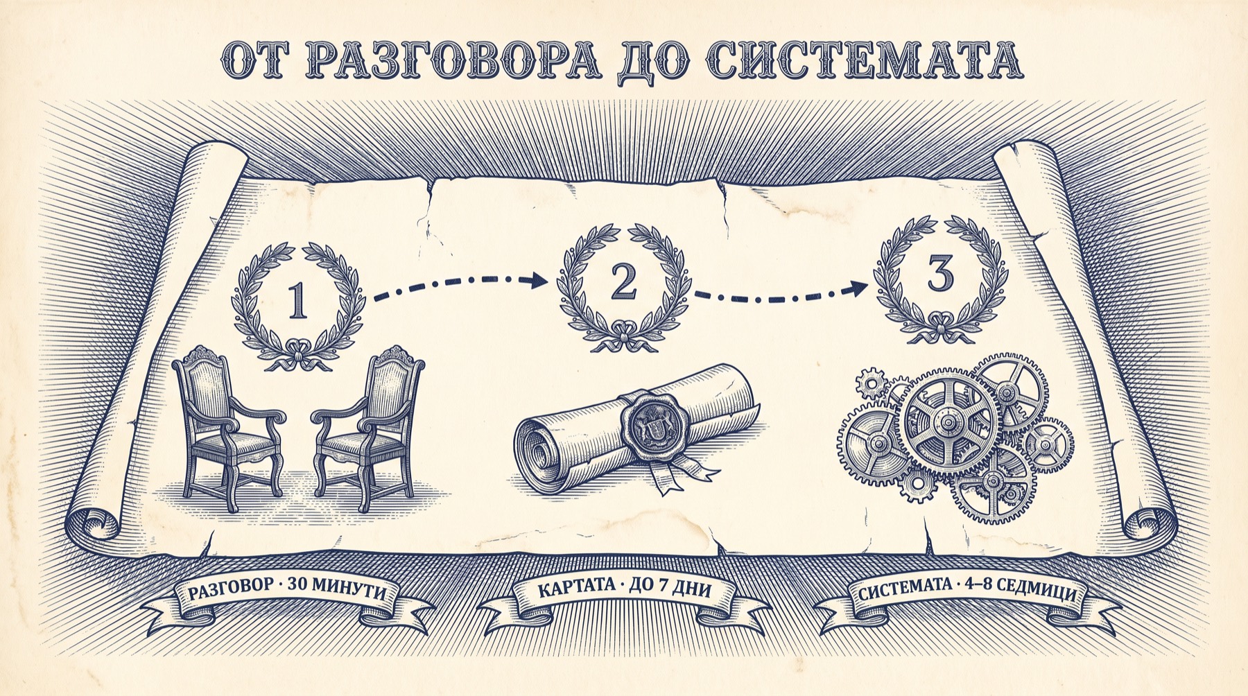 Гравюра: карта с три номерирани точки